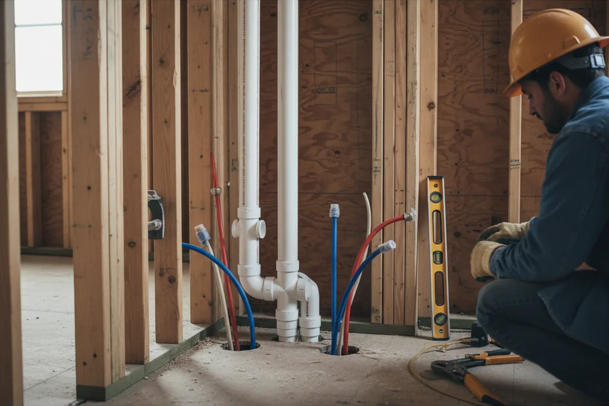 Drain and supply rough-in during Sump Pump Repair in Wolfeboro